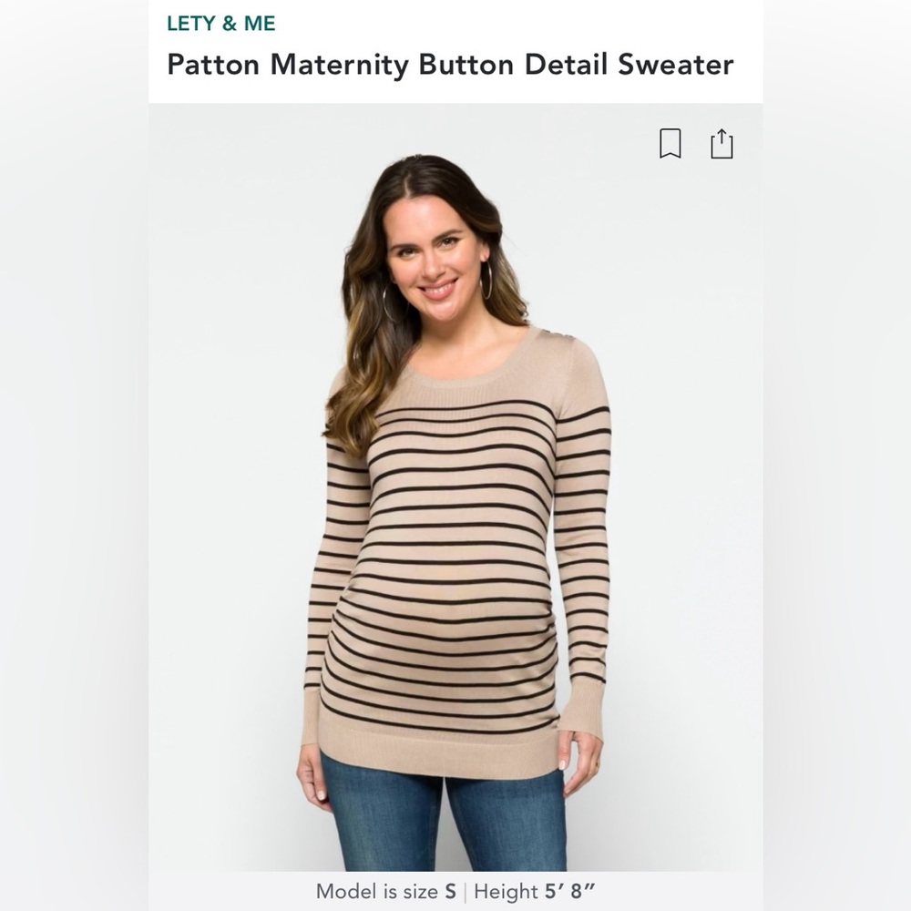 LETY & ME Patton Maternity Button Detail Sweater | Medium | Beige